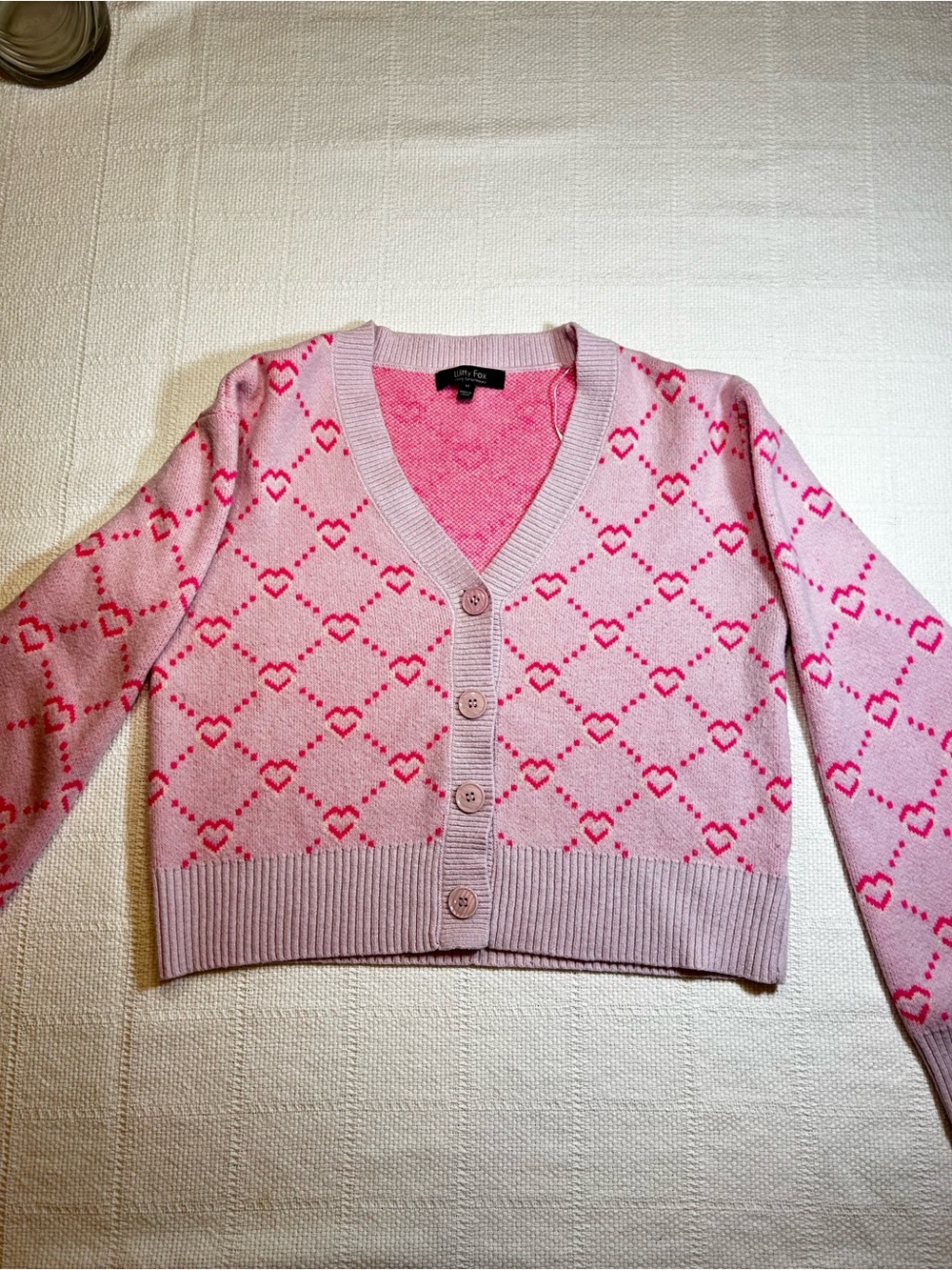 Witty Fox Heart-Pattern Cropped Cardigan
